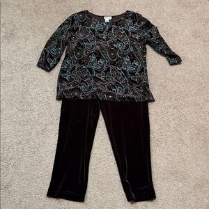 Coldwater Creek Black Velvet Top with Teal Paisley Accents